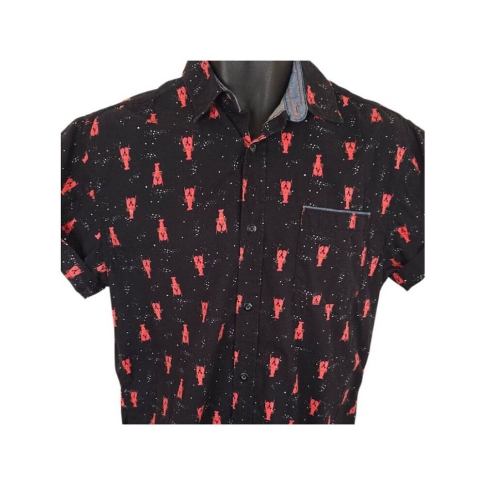 Lobster Camp Shirt Mens Size Medium Black Red All Over Print Good Vibes